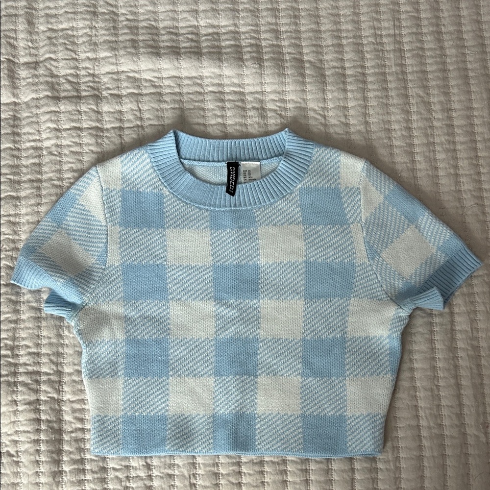 H&M Light Blue and White Knit Sweater